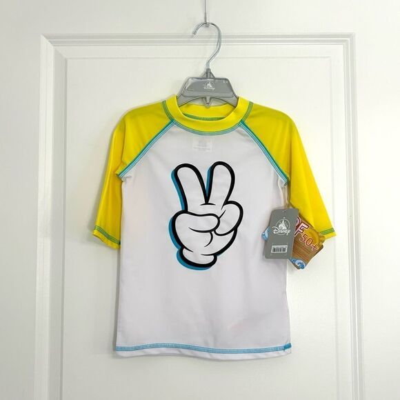 Disney Store Mickey Mouse Peace Sign Rash Guard UPF 50+ Kids Size 5/6 - Picture 1 of 5